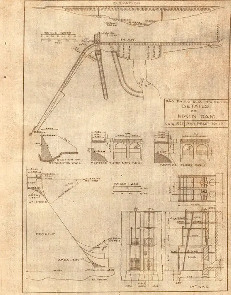 Detalhes da Barragem Principal (1921).