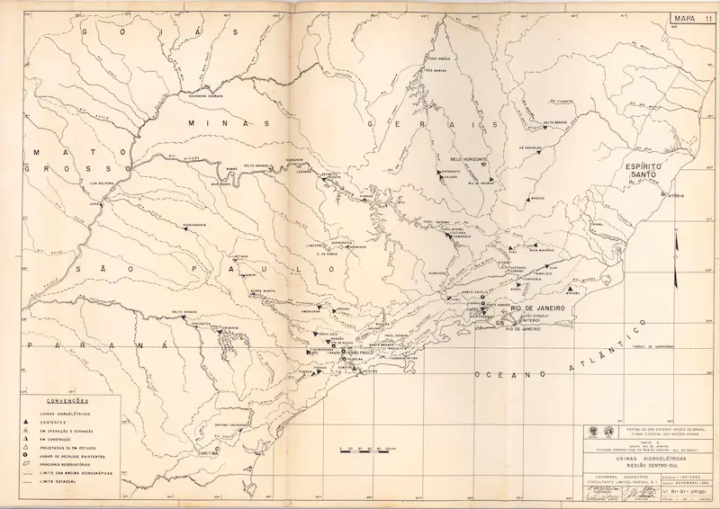 Usinas hidrelétricas — Região Centro-Sul (c. 1950).
