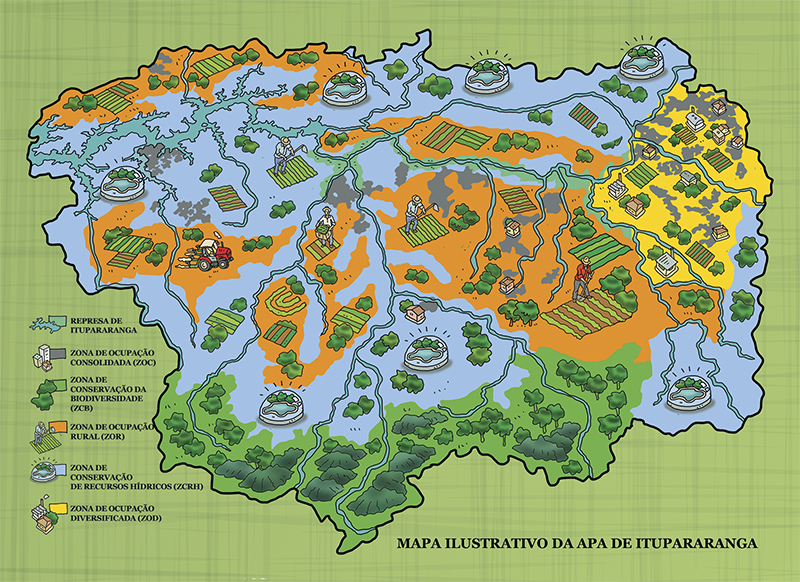 Ilustração do cartunista Haroldo GEPP, Mapa do Zoneamento da APA Itupararanga